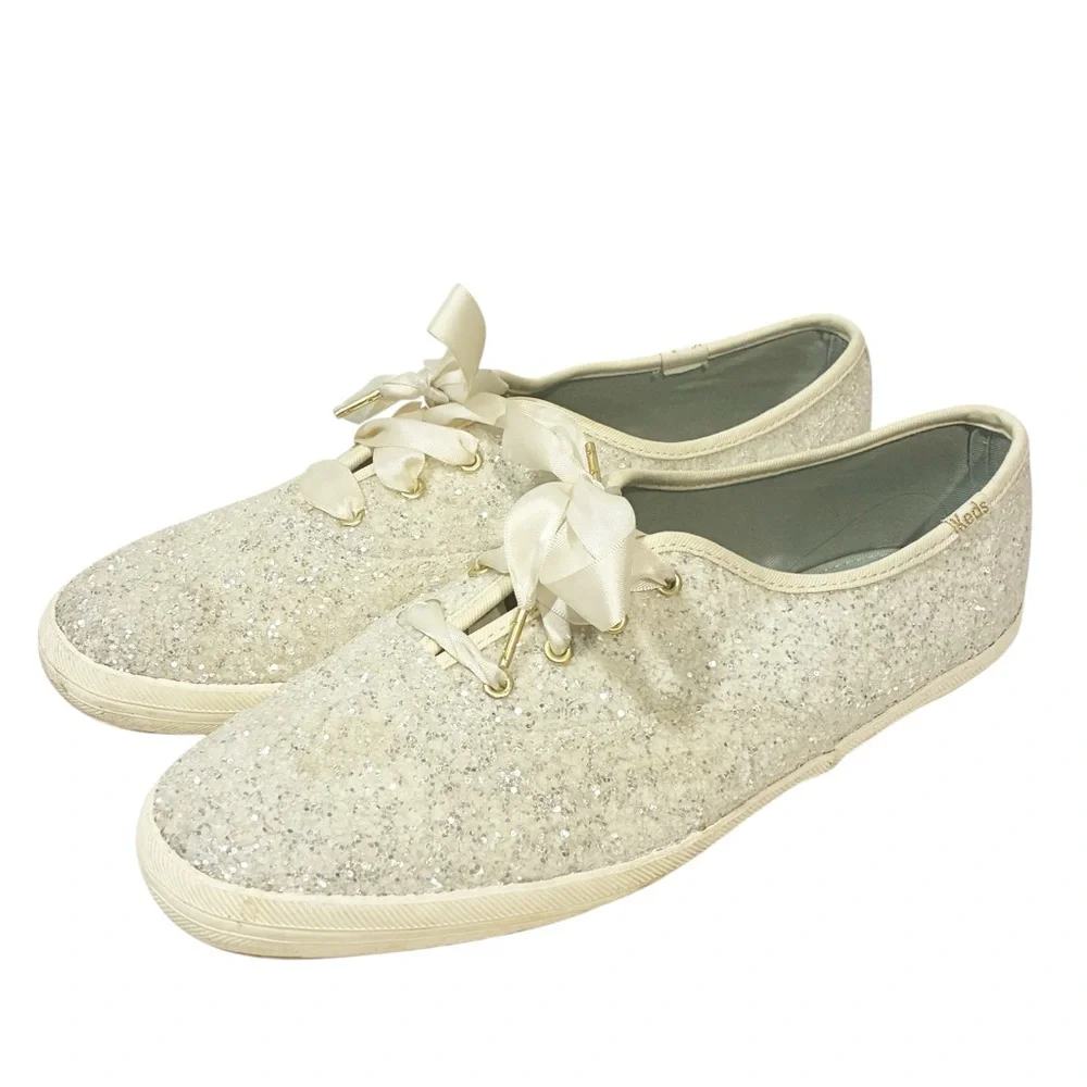 Kate Spade‎ Size 11 White Glitter Sparkle Wedding Low Top Sneaker